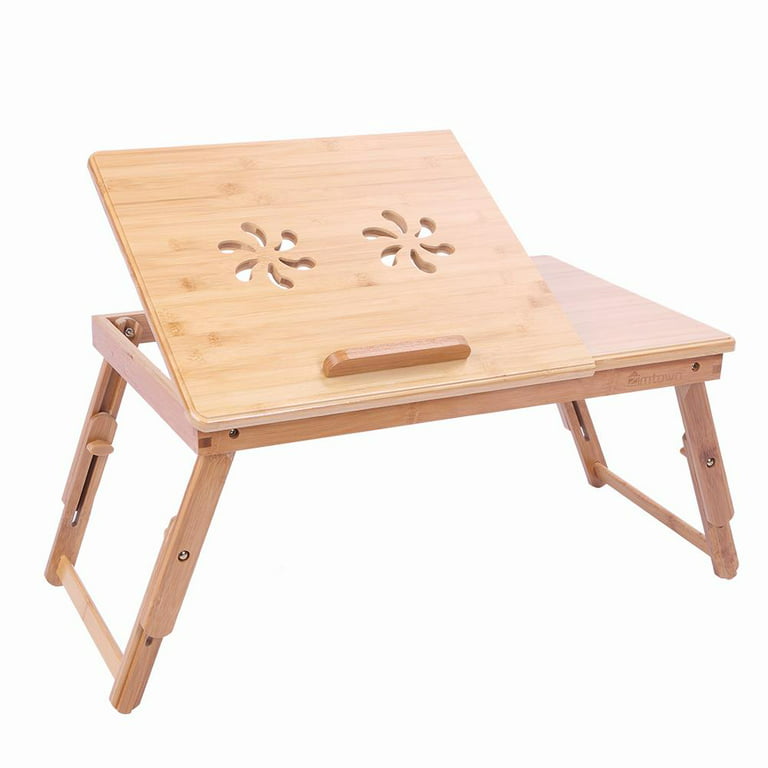 Ktaxon Adjustable Wood Bed Tray Lap Desk Serving Table Folding Legs Bamboo  Food Dinner 