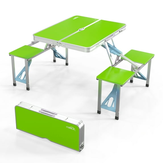 Ktaxon Portable Folding Picnic Table With 4-Person Chair Seats Aluminium Alloy, Grass Green