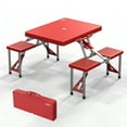 thumbnail image 1 of Ktaxon Portable Folding Picnic Table With 4-Person Chair Seats, Foldable Plastics Camping Table Set, Red, 1 of 7