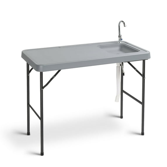 Ktaxon Portable Folding Table Fish Fillet Hunting Cleaning Cutting Camping Picnic with Sink Faucet, Gray