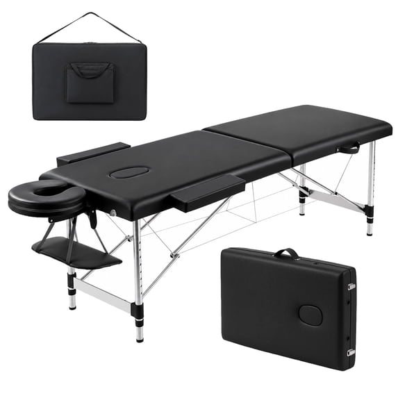 Ktaxon Portable Massage Table, 84" 2-Fold Adjustable Bed with Carry Bag, Steel, Black