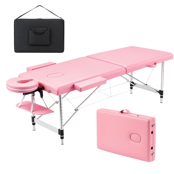 Ktaxon Portable Massage Table, 84" 2-Fold Adjustable Bed with Carry Bag, Steel, Pink