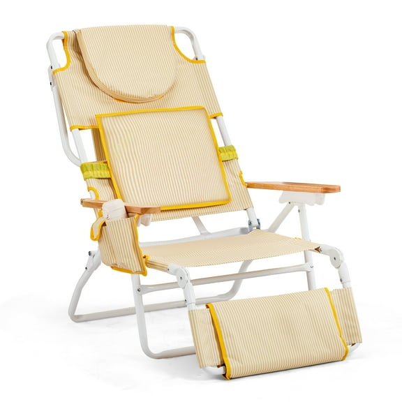 Ktaxon Premium 3-in-1 Outdoor Lounge Chair – Adjustable Recliner with Face Cutout, Footrest, Drink Holder & Carry Bag (Yellow)