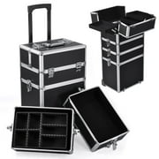 Ktaxon Professional 4in1 Interchangeable Aluminum Rolling Makeup Case