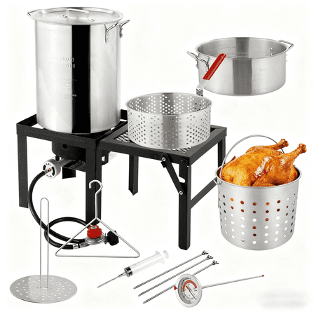 Ktaxon Propane Outdoor Fryer Fish Frying / Boiling Turkey Fryer Pot with Foldable Side Table,55000BTU,30QT,10QT