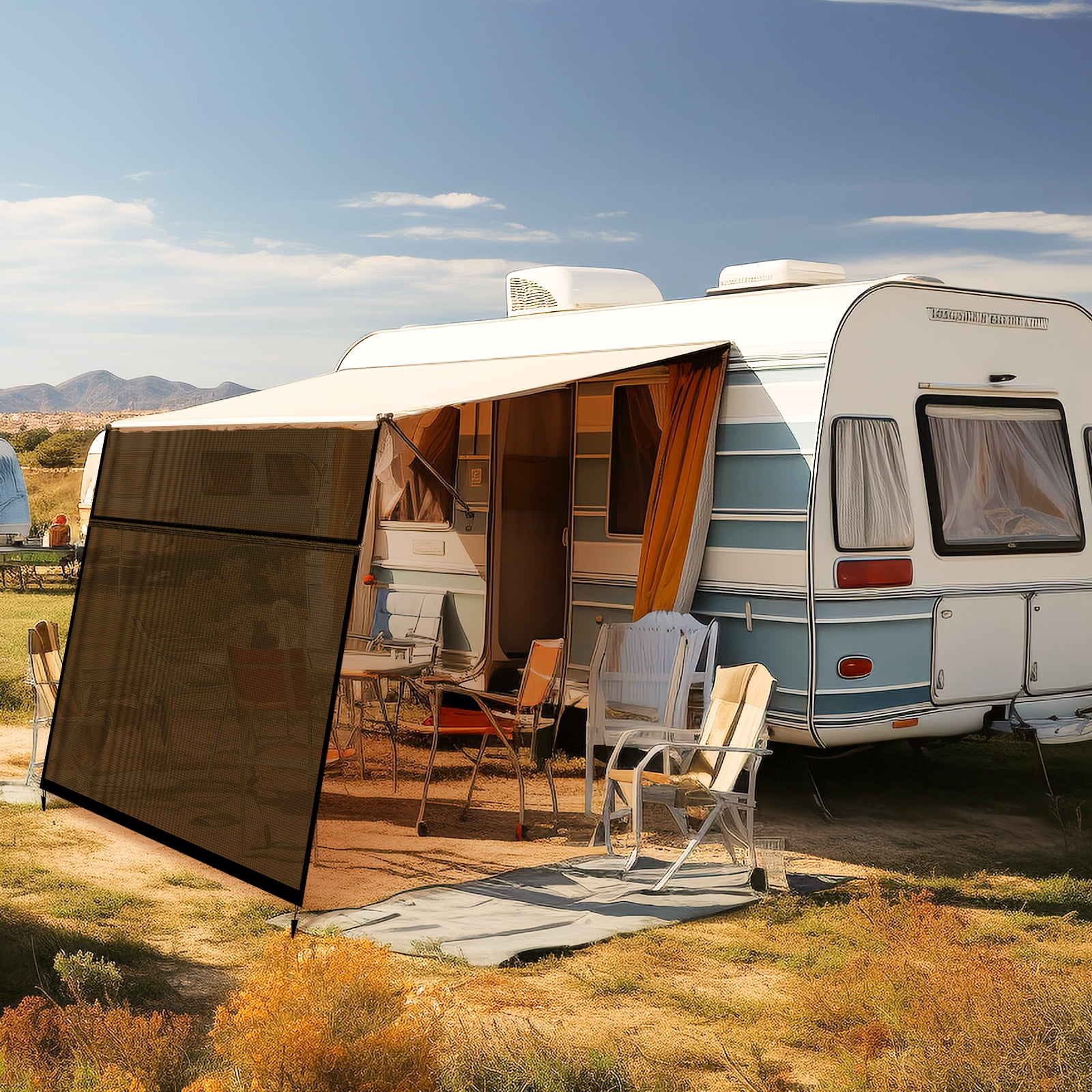 Ktaxon RV Awning Shade Screen with Zipper 8'x15'',Black Mesh RV Awning