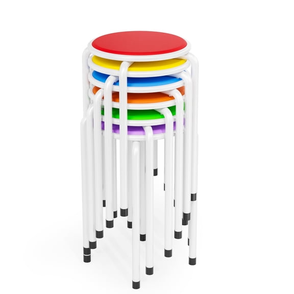 Ktaxon Rainbow Stacking Chairs 6 Pcs, Padded Foldable Conference Desk Chairs Round Plastic Dining Chairs for Indoor and Outdoor Multi-functional Seating with White Leg