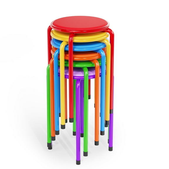 Ktaxon Rainbow Stacking Chairs 6 Pcs, Padded Foldable Conference Desk Chairs Round Plastic Dining Chairs for Indoor and Outdoor Multi-functional Seating