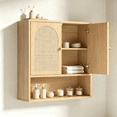 thumbnail image 1 of Ktaxon Rattan Bathroom Cabinet Wall Mount, Medicine Storage Organizer with 2 Door and 1 Adjustable Shelves, Oak Rattan, 1 of 9
