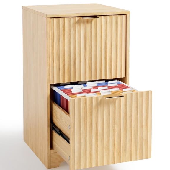 Ktaxon 2-Drawer Wood File Cabinet Vertical Filing Cabinet for Letter A4-Sized Files Easy to Assemble, Modern Style Fluted Design Wood