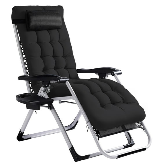 Ktaxon Recliner Chair, Zero Gravity Chair with Black Cushion, Lounge Chair Outdoor&Indoor, Patio Chairs, Black