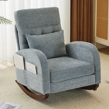 Ktaxon Rocking Accent Chair Glider Reading Chair Comfy Chenille Upholstered Single Sofa Rocker for Living Room, Nursery, Bedroom Light Blue