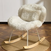 Ktaxon Rocking Accent Chair with Padded Seat, Cute Cozy Nest Style Nursery Chair, Long Pile Fabric Glider Rocker with Wooden Metal Frame White