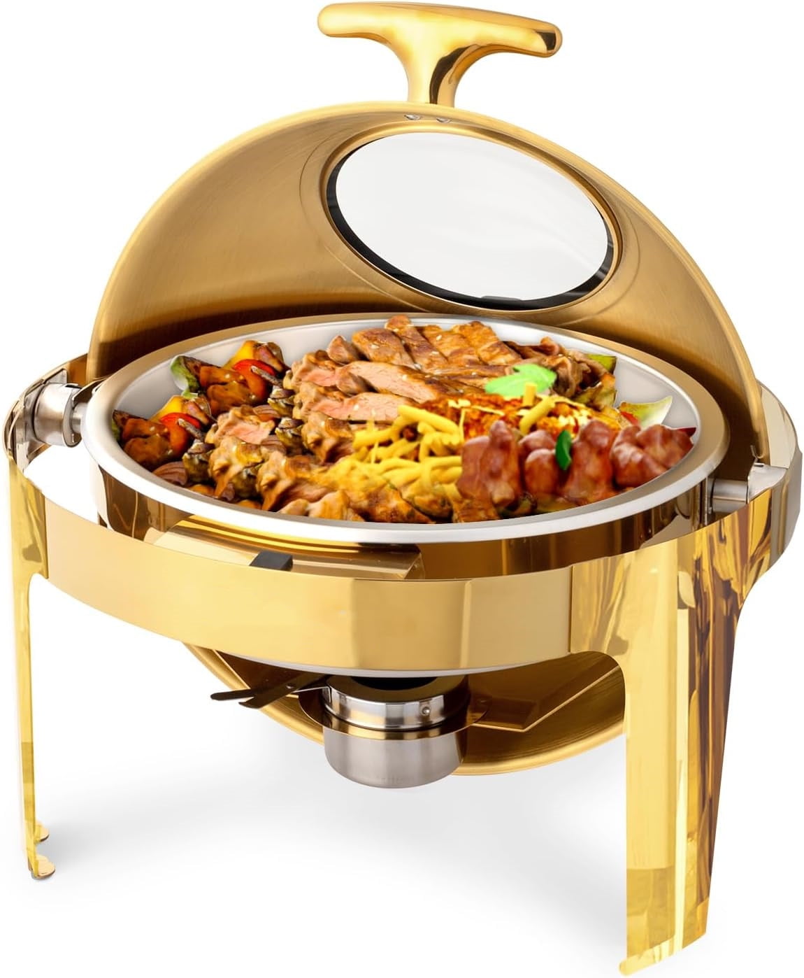 Gold Stainless Steel Roll Top Chafing Dish with Visible Window, 6 Quart