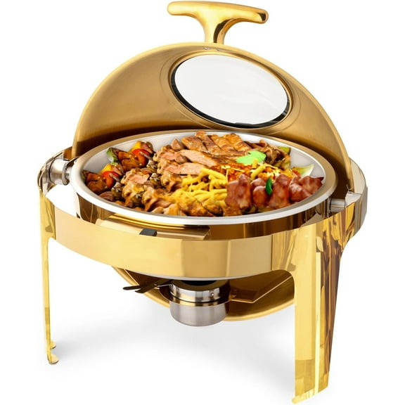Ktaxon Roll Top Chafing Dish for Buffet, 6 Quart Stainless Steel Buffet Set with Visible Window, Chafers and Warmers Sets for Party, Catering, Wedding, Banquet, Graduation
