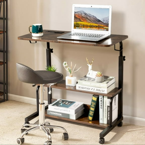 Ktaxon Rolling Side Table Computer Desk Stand Sofa End Cart Laptop PC Tray with USB Charging Station