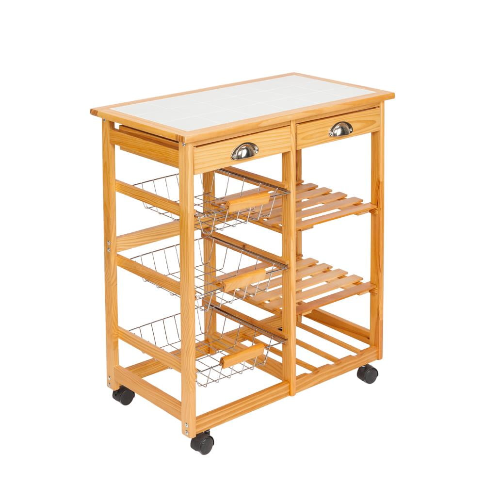 Ktaxon Rolling Wood Kitchen Trolley Island Utility Storage Cart With Drawers Baskets,Kitchen Cart On Wheels