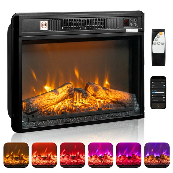 Ktaxon 26" Electric Fireplace Inserts with APP & Remote Control, 1400W Recessed Stove Heater with 8H Timer, 6 Flame Colors, 5 Brightness for Indoor Use