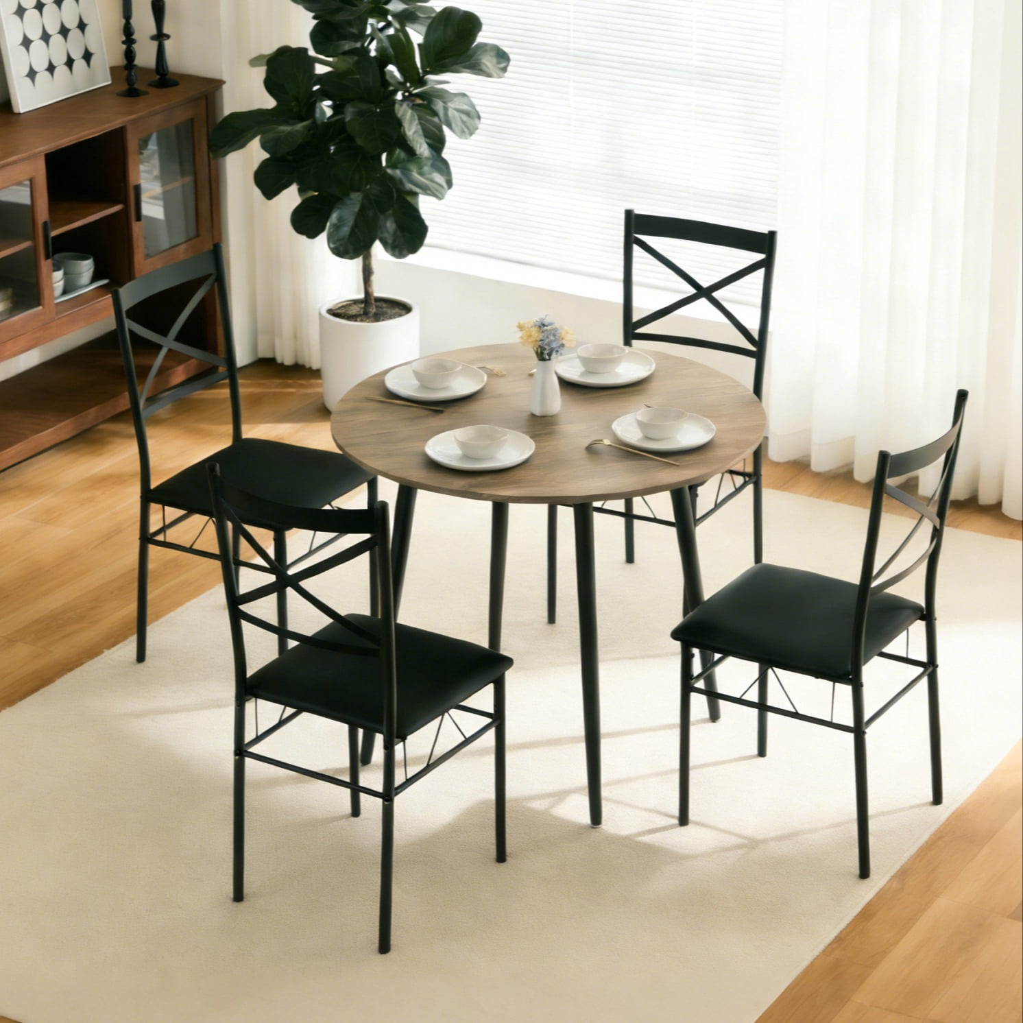 Ktaxon Round Dining Table Set for 4, 35.4" Modern Kitchen Table with PU ...