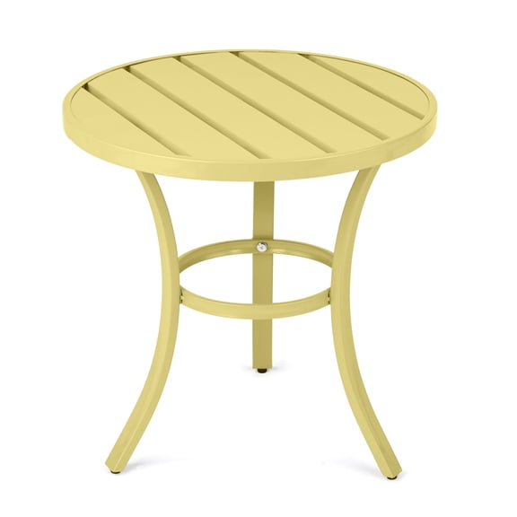 Ktaxon Round Patio Side Table 20 Inch, Metal Indoor Outdoor Coffee Table, Light Yellow