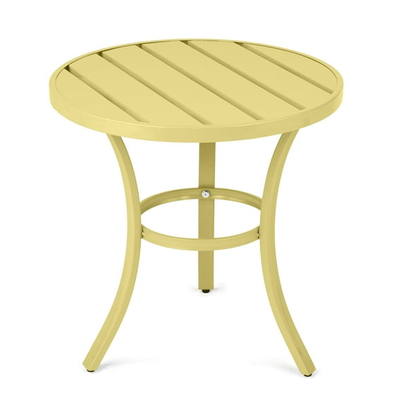 Ktaxon Round Patio Side Table 20 Inch, Metal Indoor Outdoor Coffee Table, Light Yellow