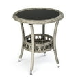 thumbnail image 1 of Ktaxon Round Wicker Rattan Side Table, 2 Tiers Patio Side Tables with Tempered Glass Top, Storage End Table for Balcony Porch Pool, Gray, 1 of 6