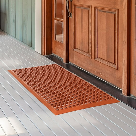 Ktaxon 36" x 24" Rubber Floor Mat with Drainage Holes, Anti-Fatigue Non-Slip Drainage Mat Entry Door Mat for Kitchen Restaurant Bathroom, Red