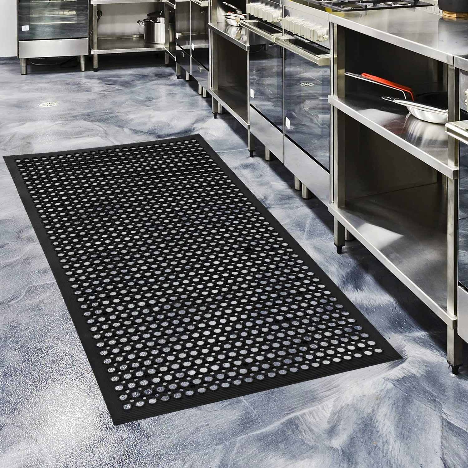 Rubber Floor Mat with Holes Non-slip Drainage Mat for Kitchen Restaurant  Bar Bathroom Indoor Outdoor Cushion 150*90cm