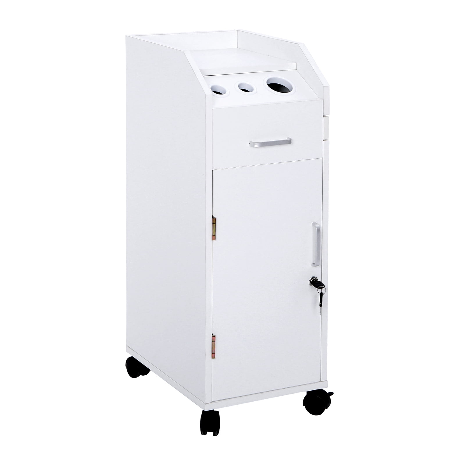 White Metal Salon Trolley with Built-In Tool Holster and Lockable Wheels