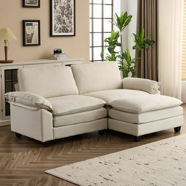 Ktaxon Sectional Convertible Sofa L Shaped Modular Couch with Chaise Coarse Linen Sleeper Set with 2 Oversized Seats 86" W Beige