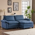 thumbnail image 1 of Ktaxon 86" W Sectional Convertible Sofa L Shaped Modular Couch with Chaise Coarse Linen Sleeper Set with 2 Oversized Seats Blue, 1 of 10