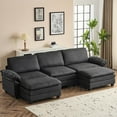 thumbnail image 1 of Ktaxon 120" W Sectional Convertible Sofa U Shaped Modular Couch with Double Chaise Coarse Linen Sleeper Set with 3 Oversized Seats Black, 1 of 10