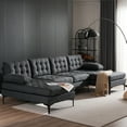 thumbnail image 1 of Ktaxon Sectional Sofa, 4 Seats Tufted Linen Fabric Couch, U-Shaped Lounge Sleeper with Comfy Chaise for Living Room Dark Gray, 1 of 15
