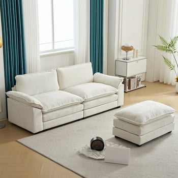 Ktaxon Sectional Sofa L Shaped Couch with Chaise Living Room Sleeper Set, 2 Seats with Chenille and Double Layer Cushions 86" W Beige