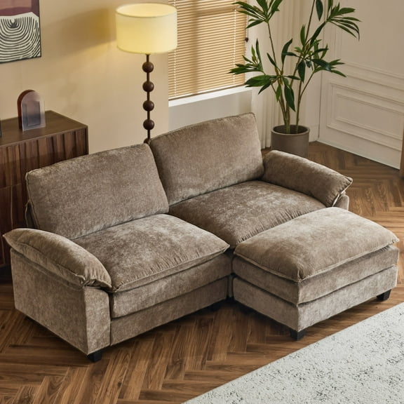 Ktaxon Sectional Sofa L Shaped Couch with Chaise Living Room Sleeper Set, 2 Seats with Chenille and Double Layer Cushions 86" W Light Brown