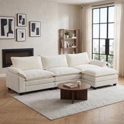 Ktaxon 120" W Sectional Sofa L Shaped Couch with Chaise Living Room Sleeper Set, 3 Seats with Chenille and Double Layer Cushions Beige