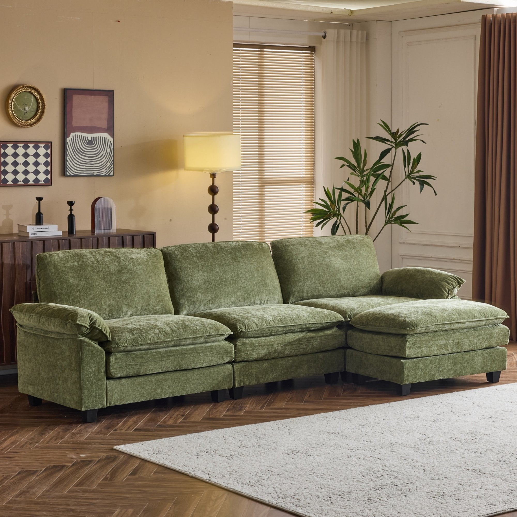 Walmart Black Friday Deals 2025 - Ktaxon 120" W Sectional Sofa L Shaped Couch with Chaise Living Room Sleeper Set, 3 Seats with Chenille and Double Layer Cushions Olive Green