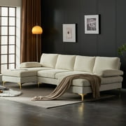 Ktaxon 110" U-Shaped Sectional Sofa, 4-Seat Chenille Couch with Double Wide Chaise, Oversized Lounge Sofa for Living Room, Beige