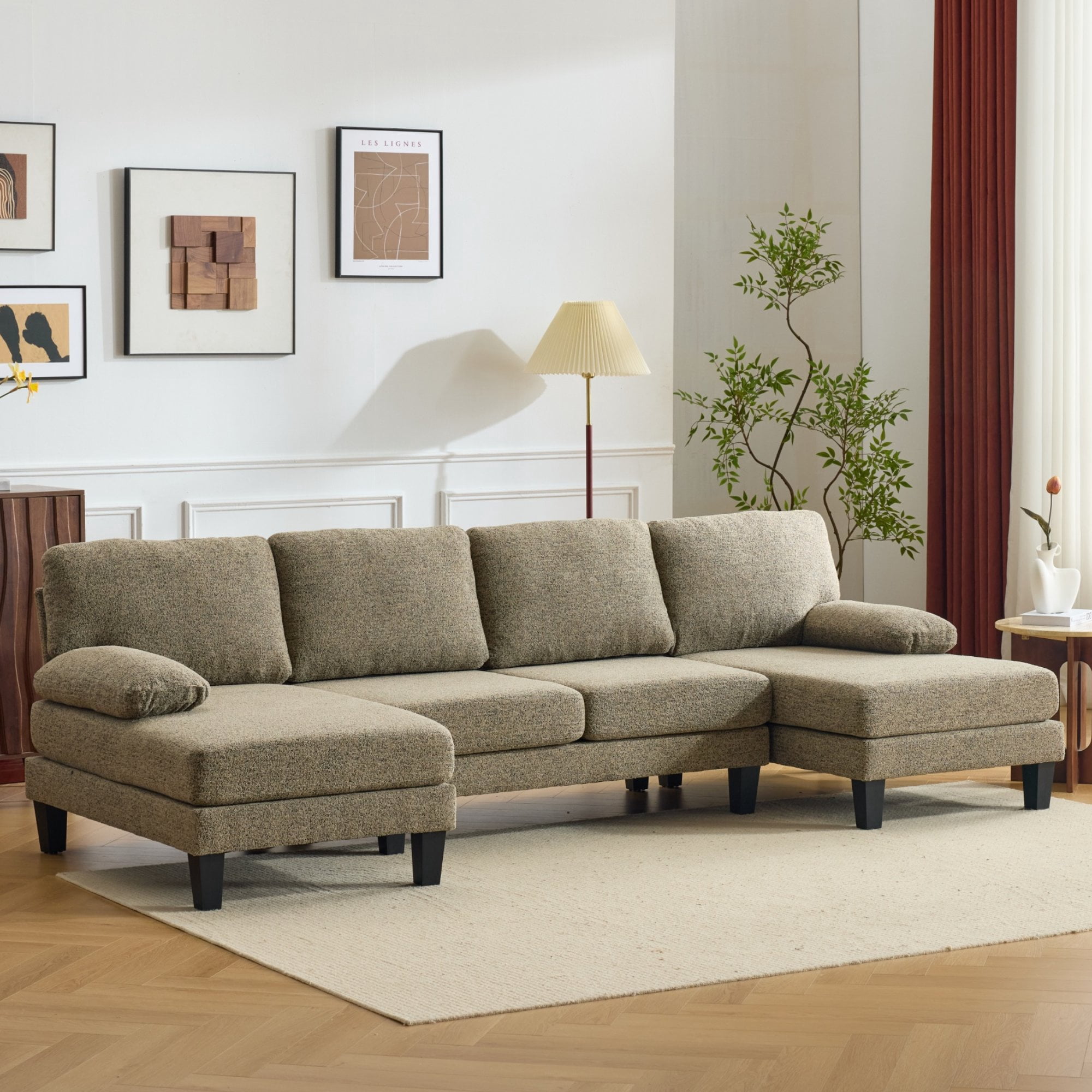 Ktaxon U-Shaped Sectional Sofa Set with Chaise, 4-Seater Blended