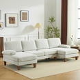thumbnail image 1 of Ktaxon Sectional Sofa Set, U-Shaped Blended Chenille Couch, 4 Seat Lounge Sleeper with Chaise for Living Room Home Furniture Off White, 1 of 7