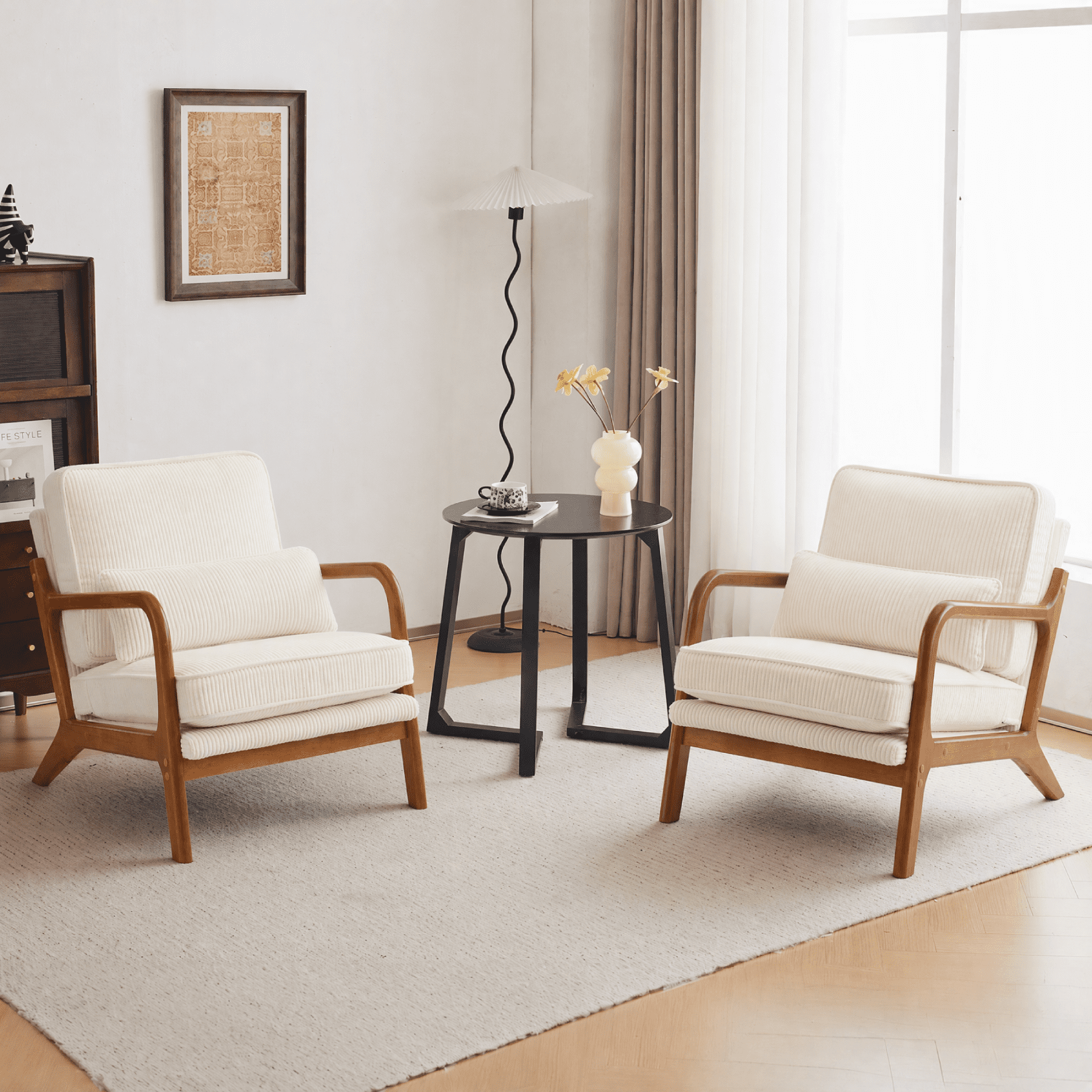 Ktaxon, Accent Chair, Corduroy, Khaki, Upholstered, Solid Wood