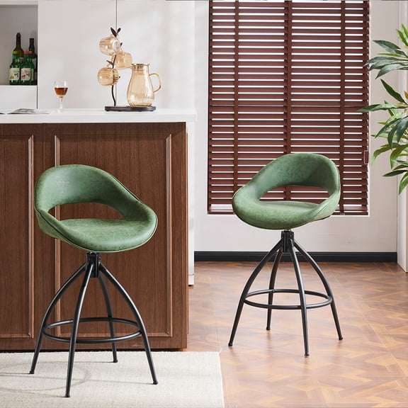 Ktaxon Set of 2 Modern Swivel Bar Stools, PU padded Barstools 26" Counter Height Saddle Bar Stool for 2, Upholstered Dining Chairs for Bar, Kitchen Island, Dining Room, Green