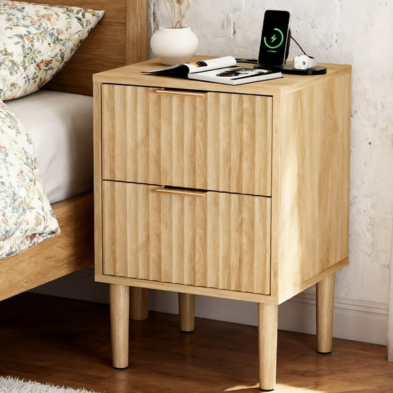 Ktaxon Set of 1 Nightstand with Charging Station, End Table Wooden Bedside Table Large Capacity Easy to Assemble