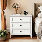 Ktaxon Wood Nightstand with Charging Station, End Table Wooden Bedside Table Large Capacity Easy to Assemble, White