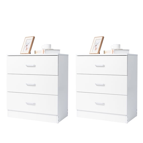 Ktaxon Set of 2 Modern White 3 Drawer Dresser Bedroom White Finish