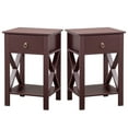 thumbnail image 1 of Ktaxon Set of 2 Nightstands for Bedroom Rustic Bedside End Tables with Drawer Storage,Brown, 1 of 14
