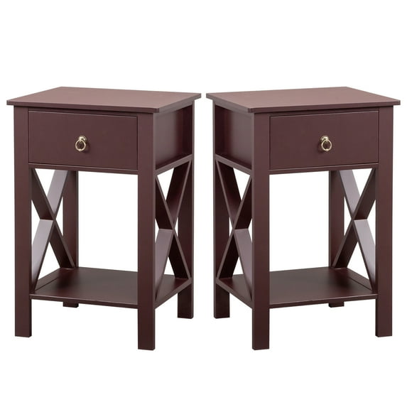 Ktaxon Set of 2 Nightstands for Bedroom Rustic Bedside End Tables with Drawer Storage,Brown