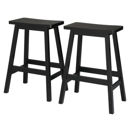 Ktaxon Saddle Seat 24" Bar Stools 2 Set, Set of 2 Counter Height Barstools Solid Wood Dining Room Kitchen Pub Chair,Black
