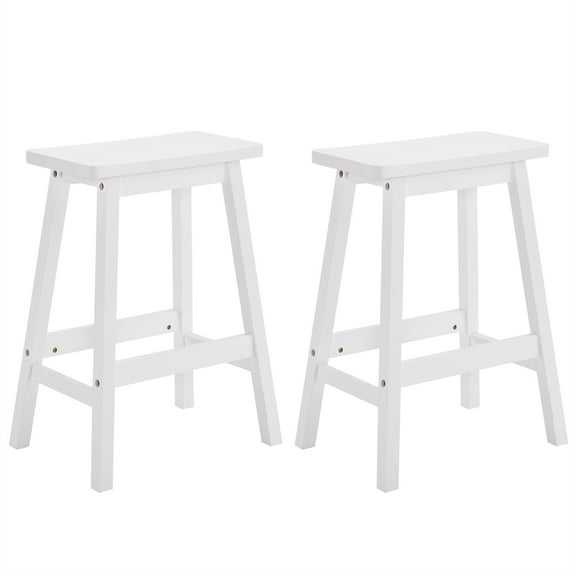 Ktaxon Set of 2 Saddle Seat Bar Stools 24" Wood Dining Room Kitchen Pub Chair, White