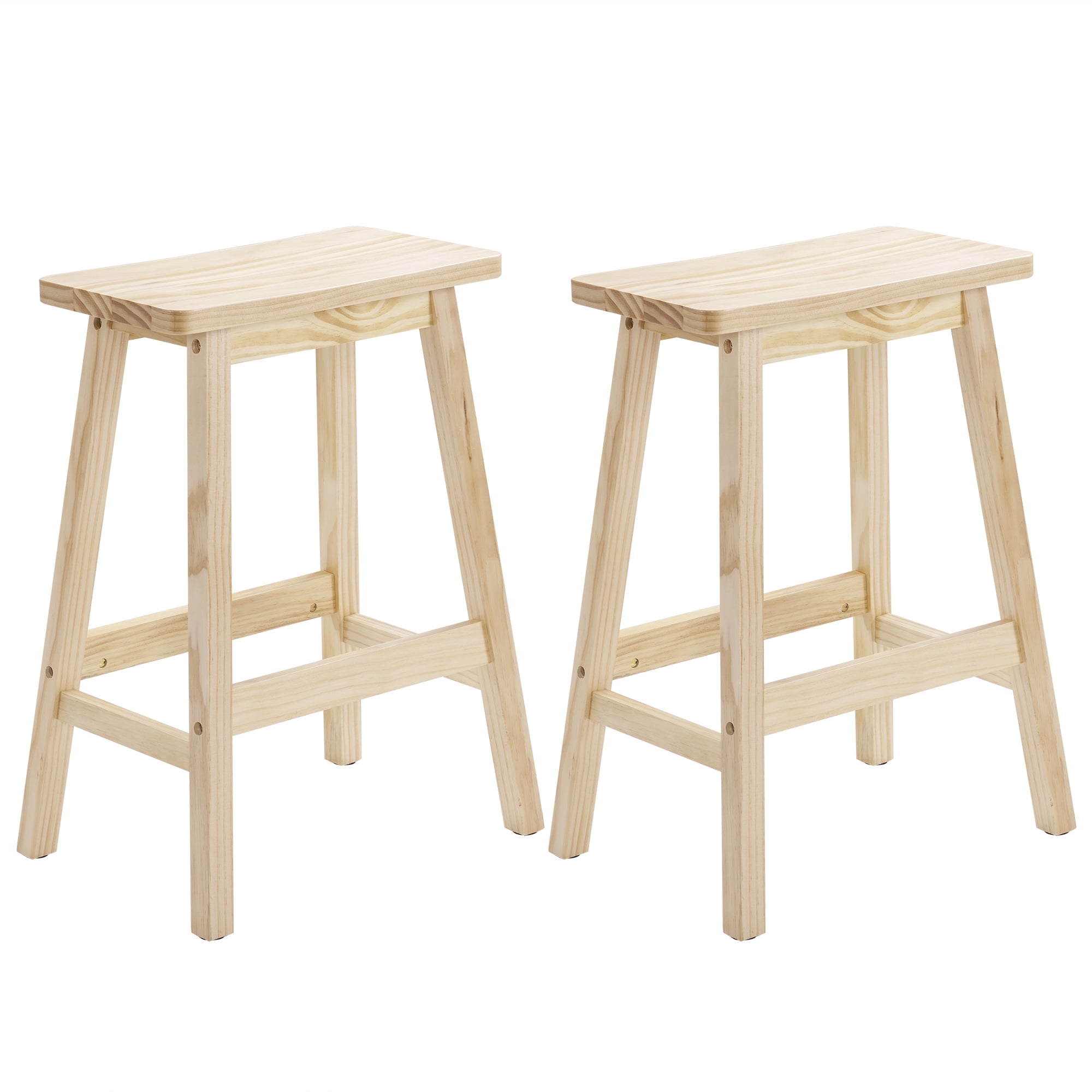 Ktaxon Set of 2 Saddle Seat 24" Bar Stools Wood Dining Room Kitchen Pub Chair,Wood Color